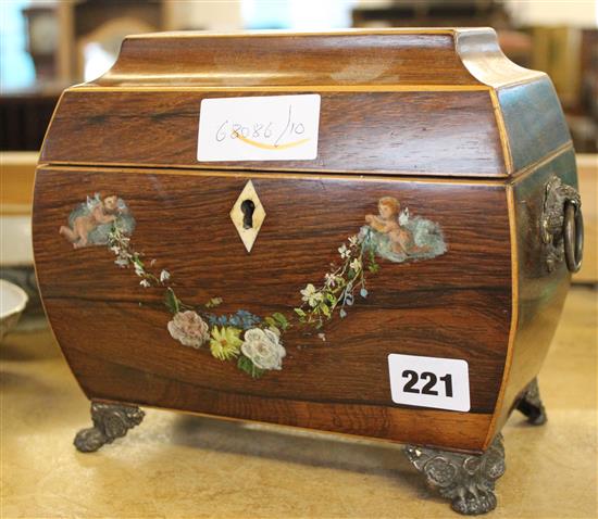 19thc painted rosewood tea caddy